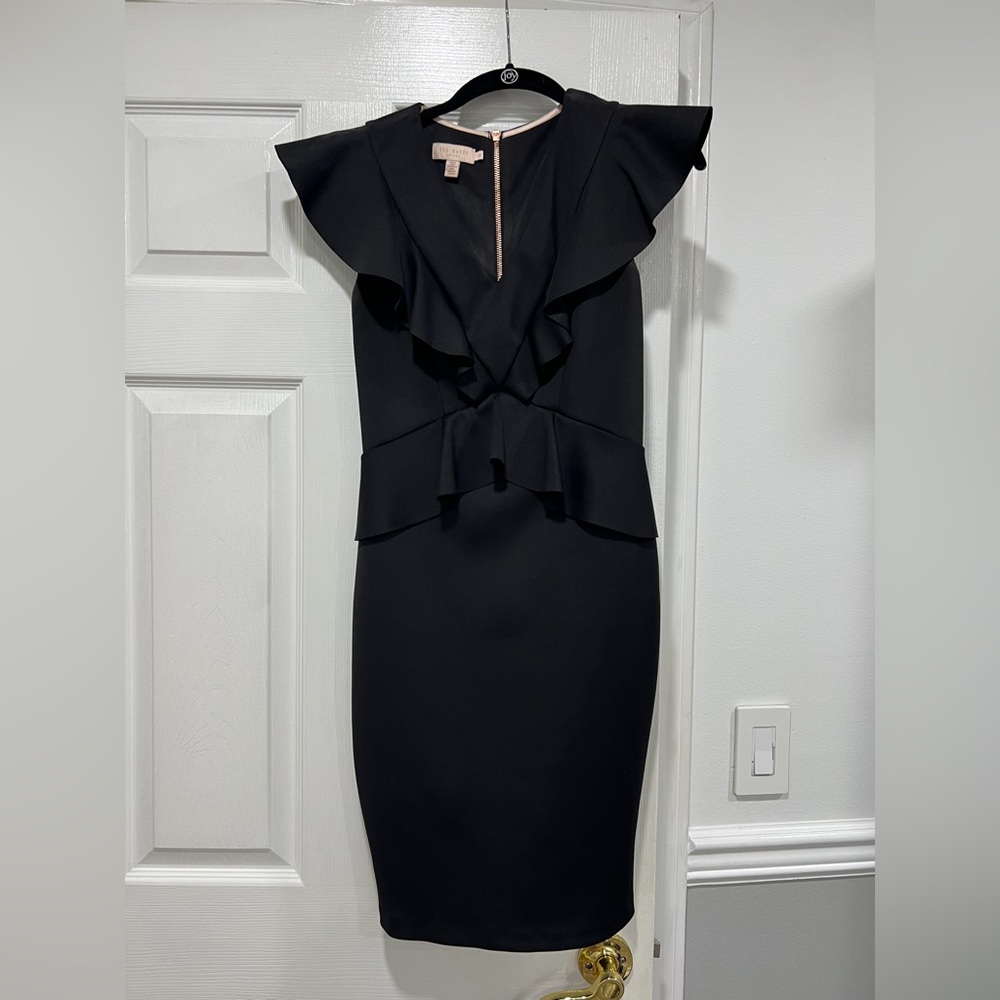 Ted Baker Black Ruffle Midi Dress